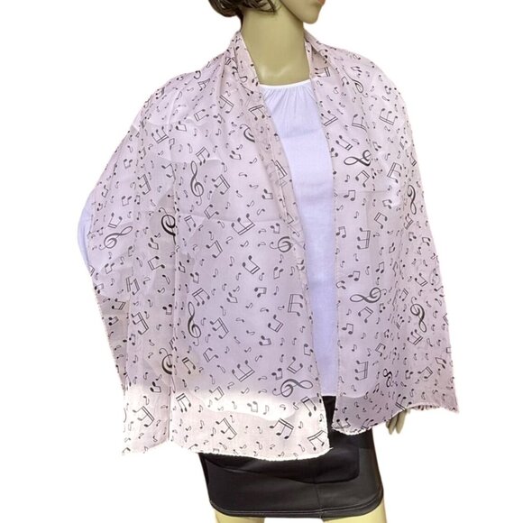 Sheer Chiffon Pink Musical Note Print Scarf Wrap 60in x 19in Musician Singer - Picture 2 of 6